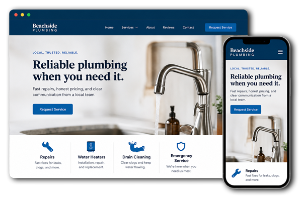 Beachside Plumbing website and mobile preview